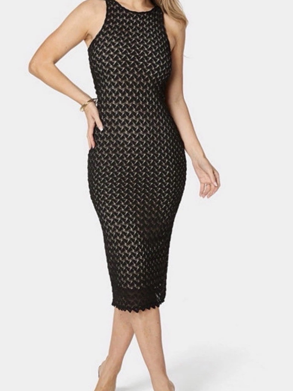 bebe Black Sleeveless Crochet Midi Dress